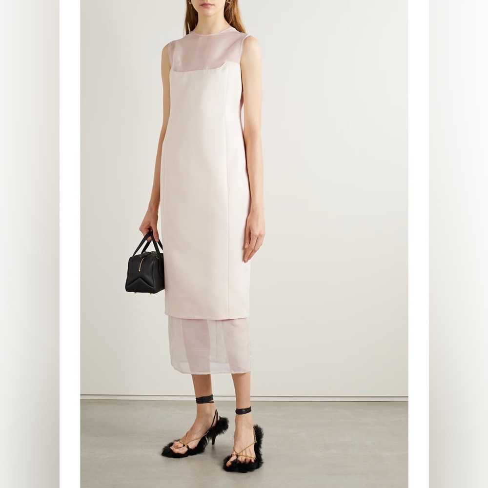 NWT!!!! Khaite Dissa Cotten-Blend Crepe & Tulle Midi Dress — Size 2